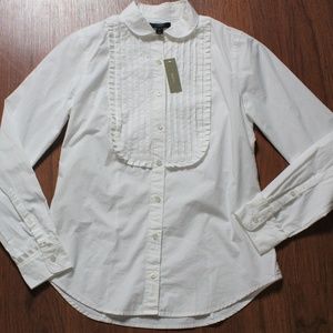 J.Crew Womens White Cotton Pleated Blouse